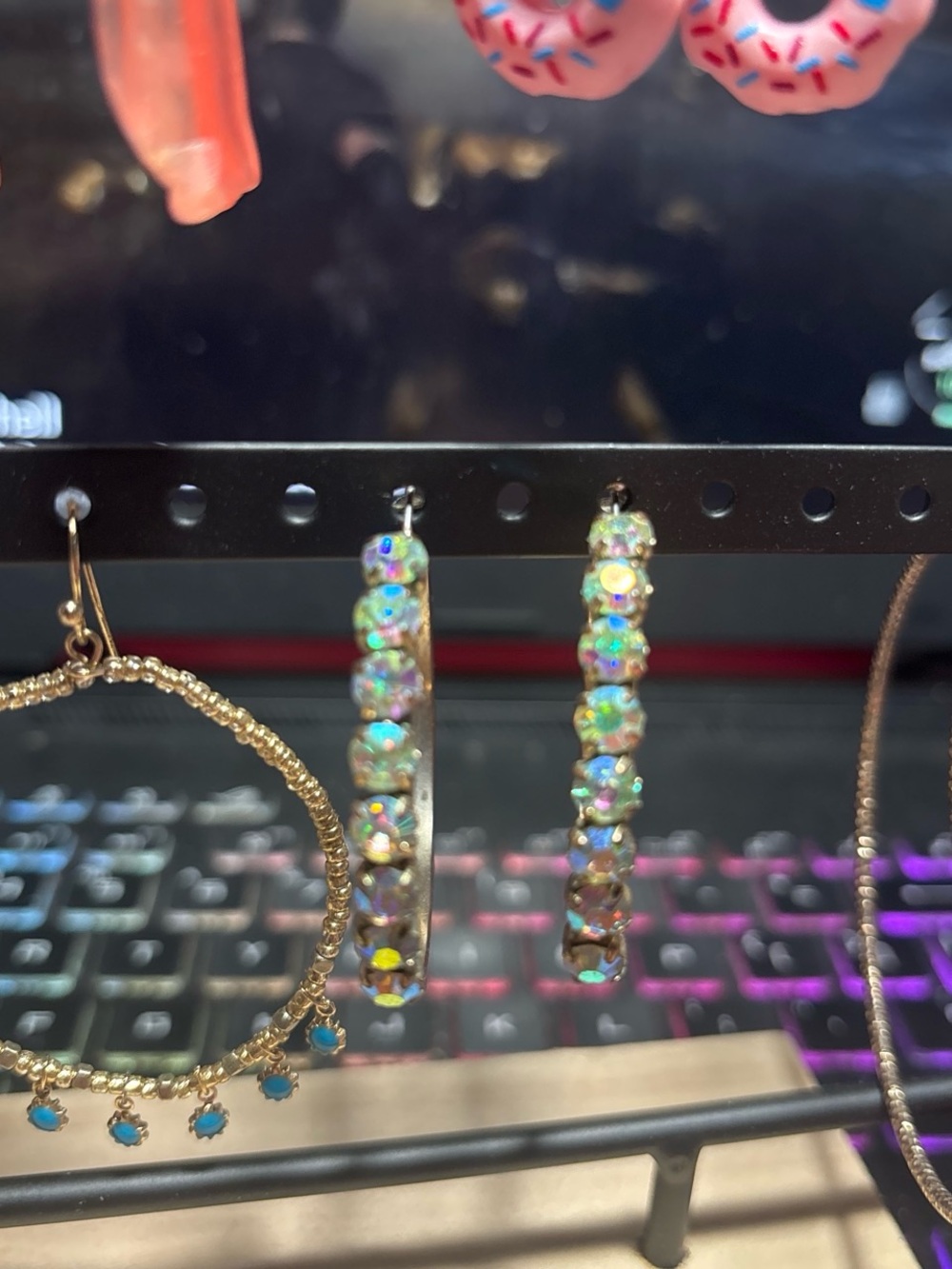 No Boundaries Gold Tone Hoop Earrings with Iridescent Stones